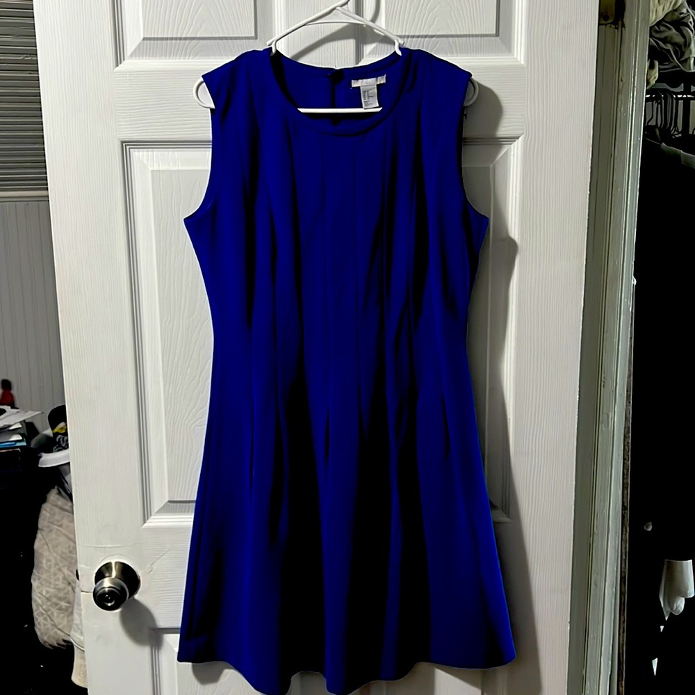 H&M Pleated Midi Sleeveless Dress, Blue, Size: 12